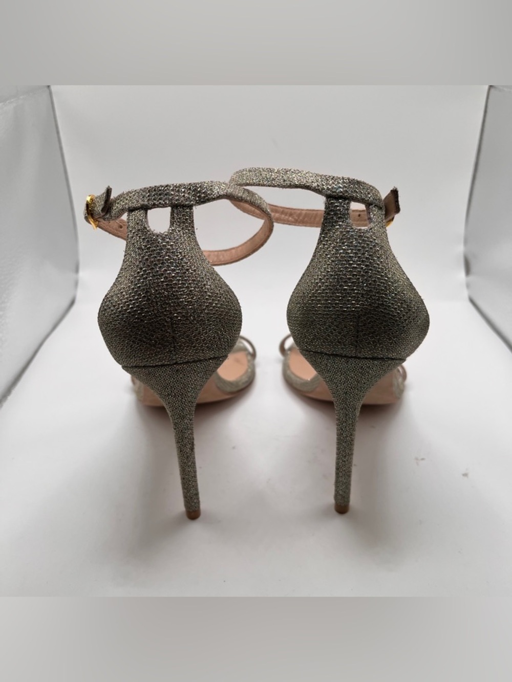 Stuart Weitzman Silver Ankle-Strap Stiletto NudistCurve 100 Sandal Heels 8.5 - Picture 7 of 10